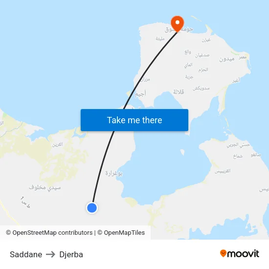 Saddane to Djerba map