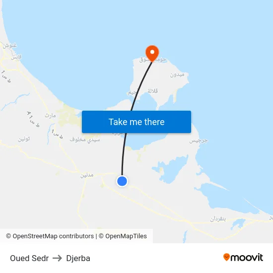 Oued Sedr to Djerba map