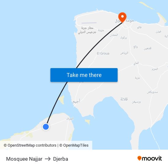 Mosquee Najjar to Djerba map