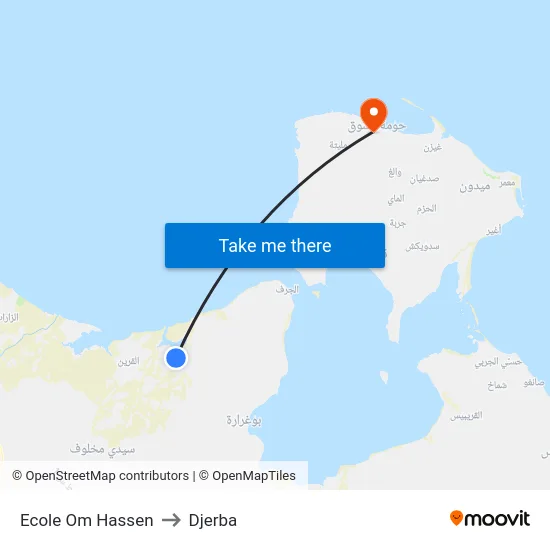 Ecole  Om Hassen to Djerba map
