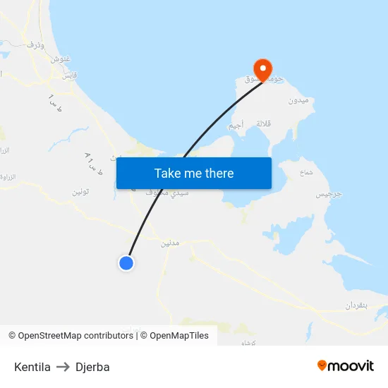 Kentila to Djerba map