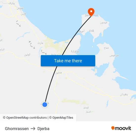 Ghomrassen to Djerba map