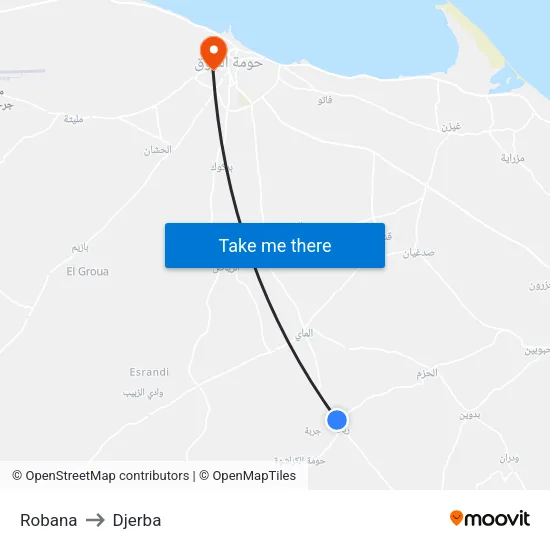 Robana to Djerba map