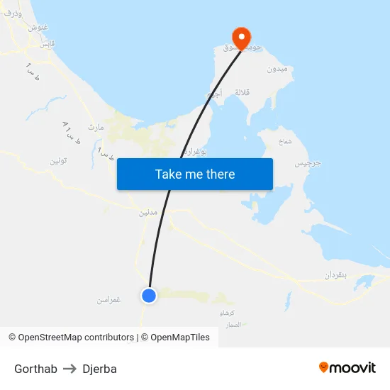 Gorthab to Djerba map