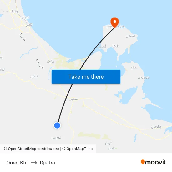 Oued Khil to Djerba map