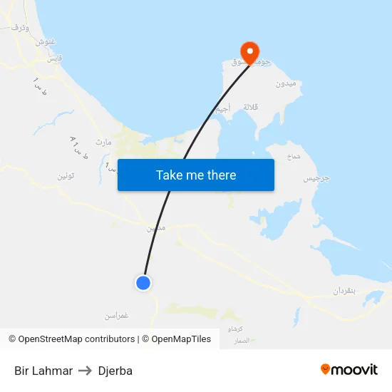 Bir Lahmar to Djerba map