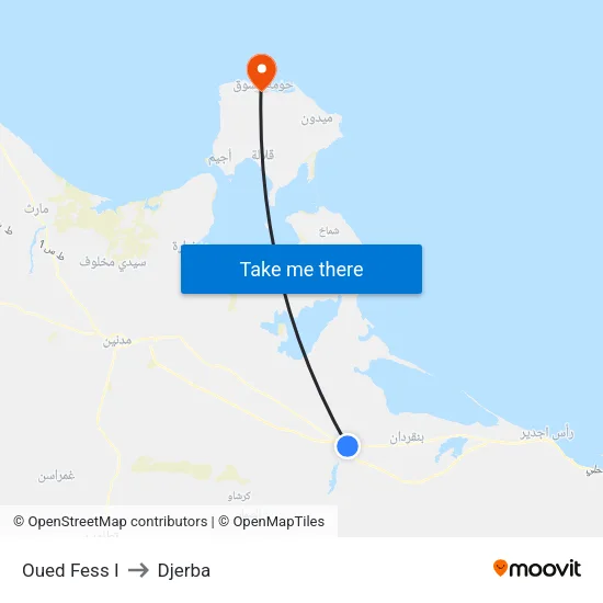 Oued Fess I to Djerba map