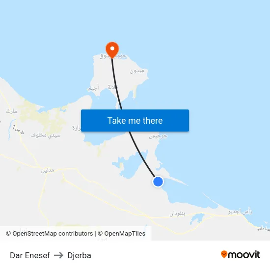 Dar Enesef to Djerba map