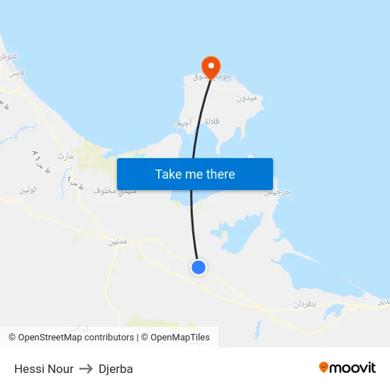 Hessi Nour to Djerba map