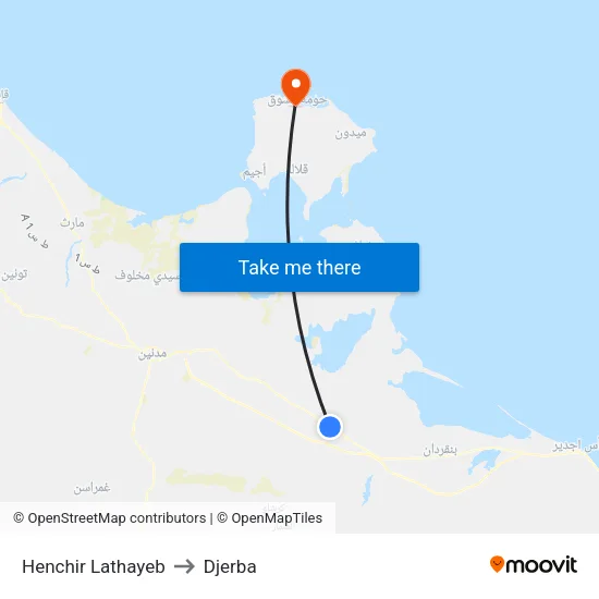 Henchir Lathayeb to Djerba map