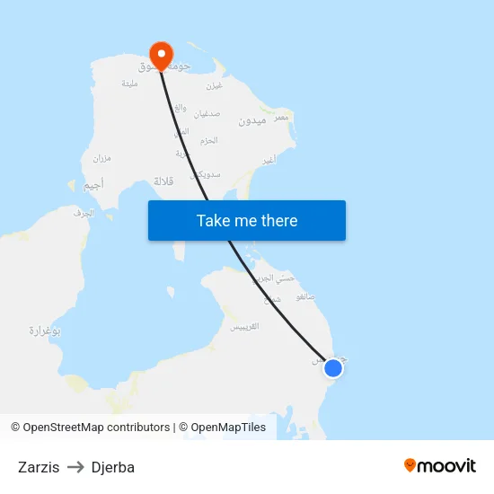 Zarzis to Djerba map