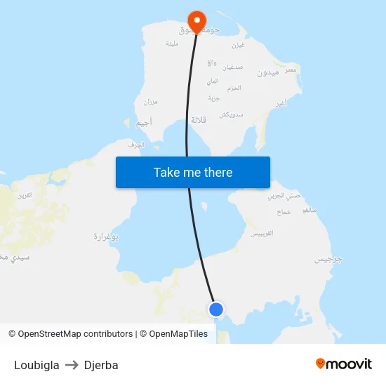 Loubigla to Djerba map