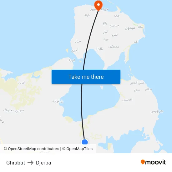 Ghrabat to Djerba map
