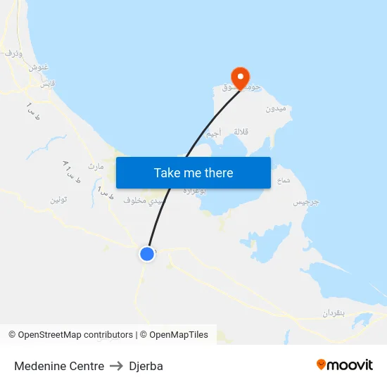 Medenine Centre to Djerba map