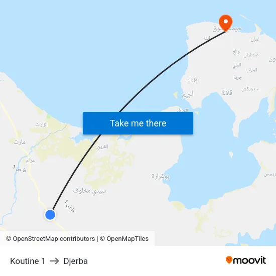 Koutine 1 to Djerba map