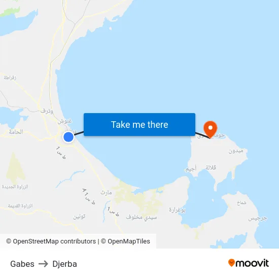 Gabes to Djerba map