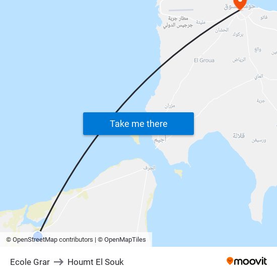 Ecole Grar to Houmt El Souk map