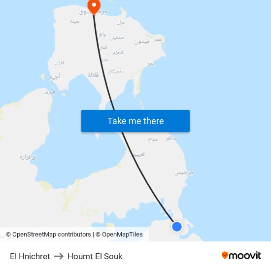 El Hnichret to Houmt El Souk map