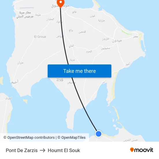 Pont De Zarzis to Houmt El Souk map