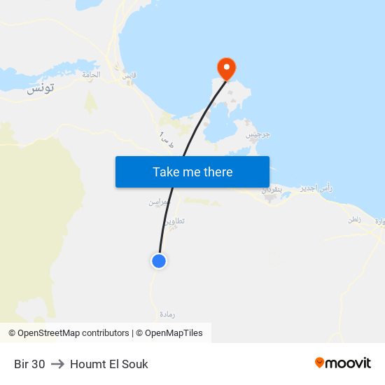 Bir 30 to Houmt El Souk map