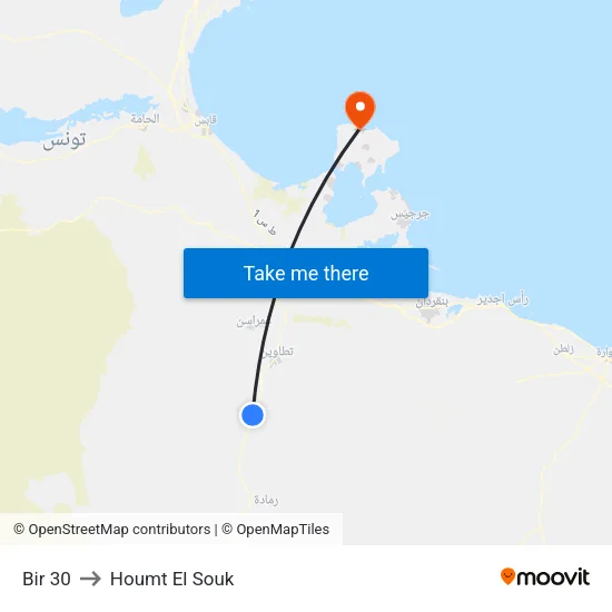 Bir 30 to Houmt El Souk map