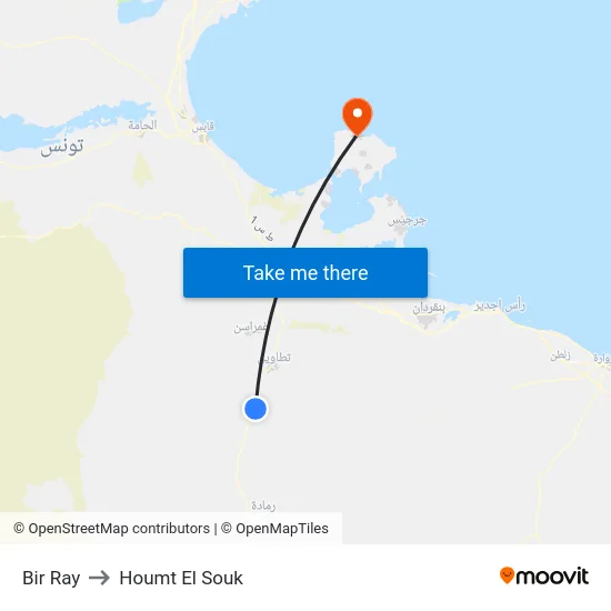Bir Ray to Houmt El Souk map