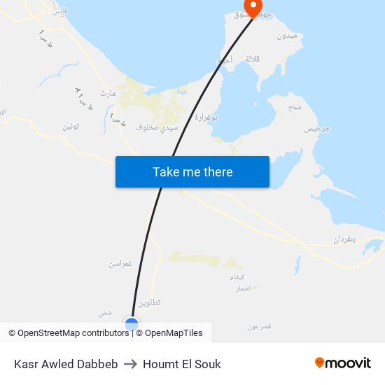 Kasr Awled Dabbeb to Houmt El Souk map