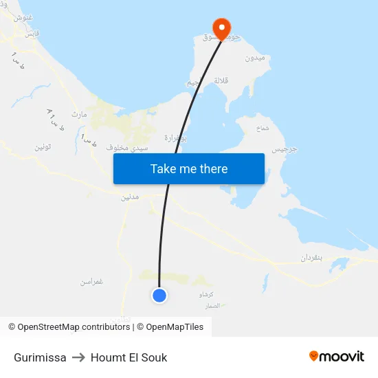 Gurimissa to Houmt El Souk map