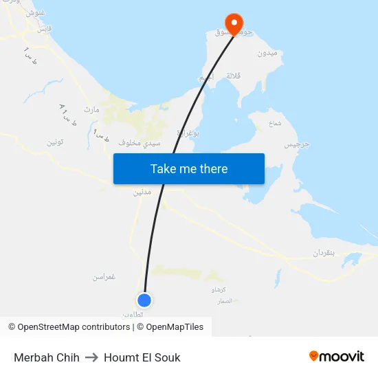 Merbah Chih to Houmt El Souk map