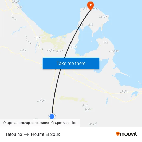 Tatouine to Houmt El Souk map