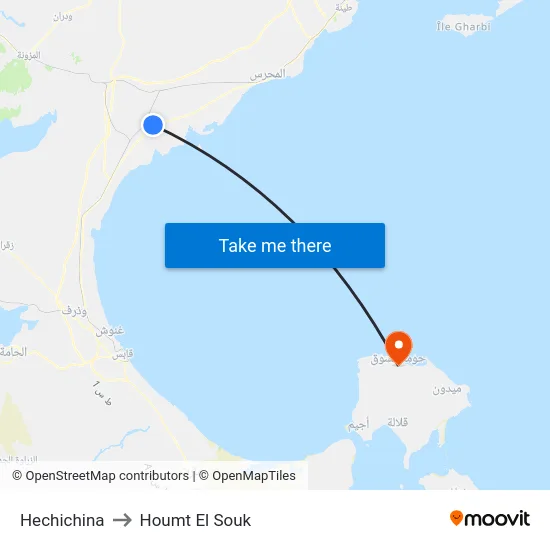 Hechichina to Houmt El Souk map
