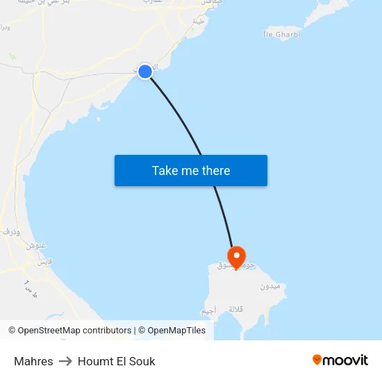 Mahres to Houmt El Souk map