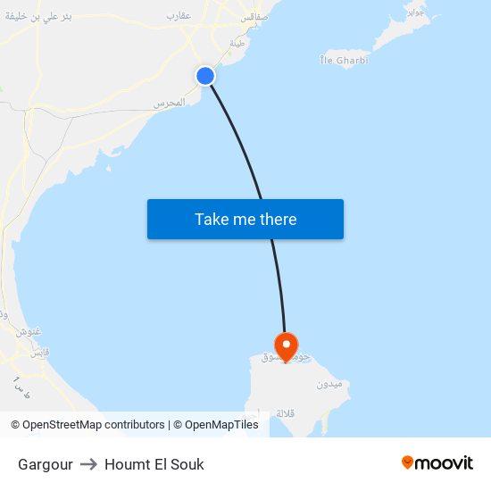 Gargour to Houmt El Souk map