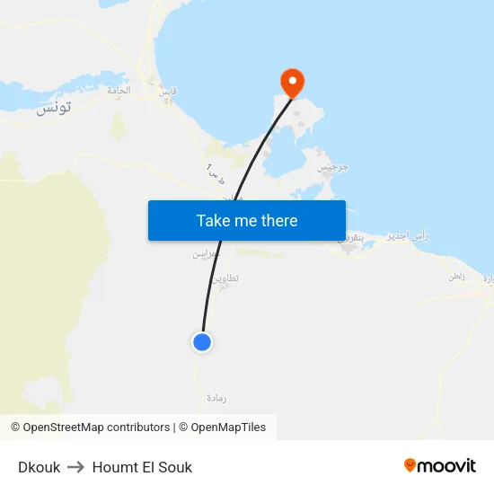 Dkouk to Houmt El Souk map