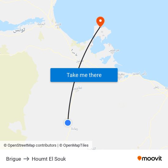 Brigue to Houmt El Souk map