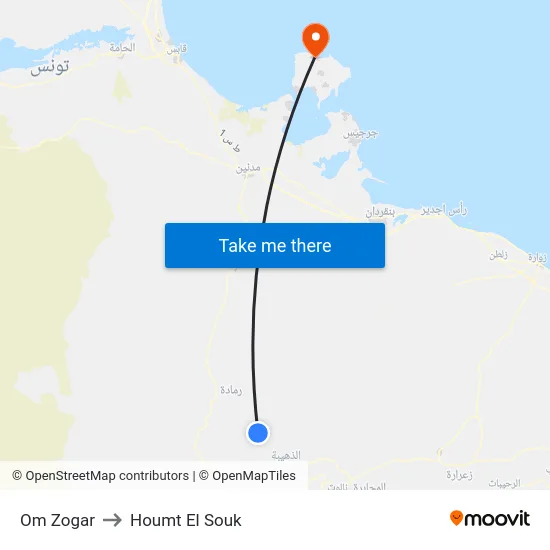 Om Zogar to Houmt El Souk map