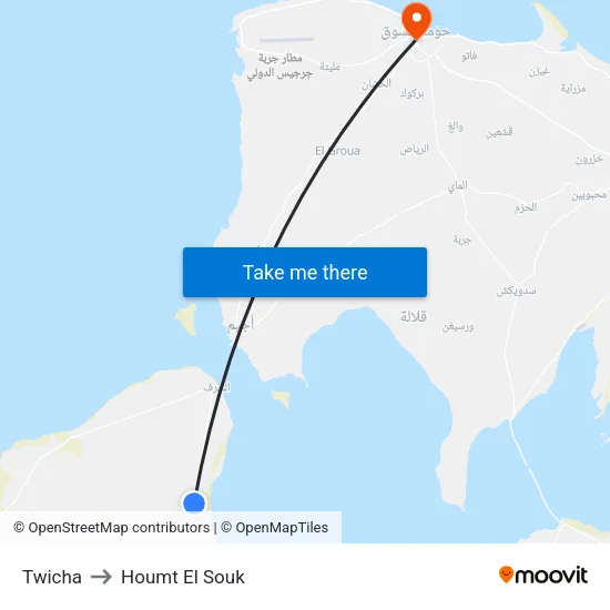 Twicha to Houmt El Souk map