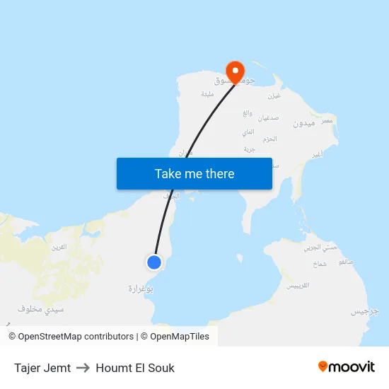 Tajer Jemt to Houmt El Souk map