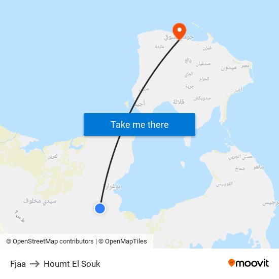 Fjaa to Houmt El Souk map