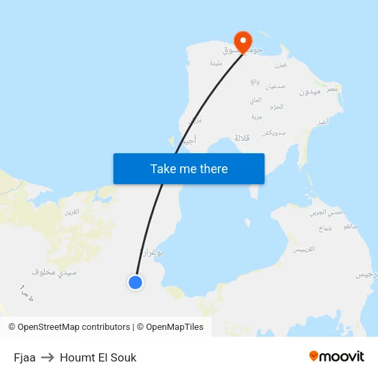 Fjaa to Houmt El Souk map