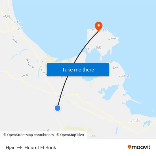 Hjar to Houmt El Souk map