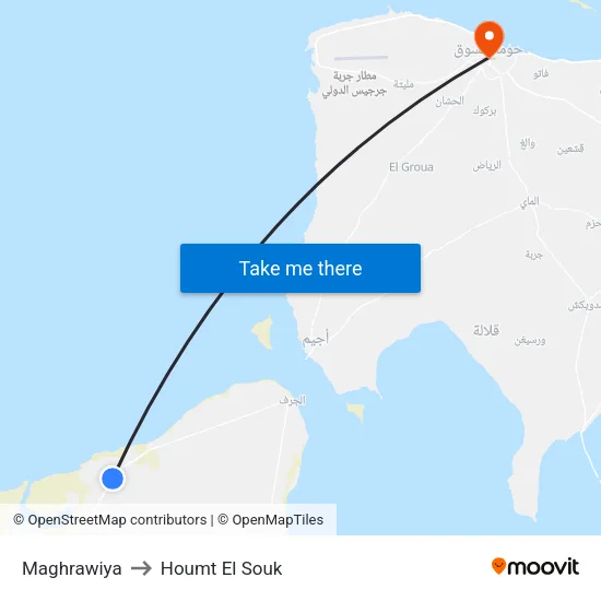 Maghrawiya to Houmt El Souk map
