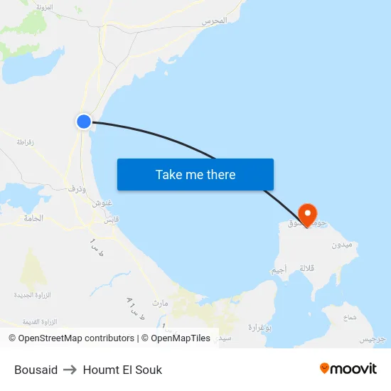 Bousaid to Houmt El Souk map