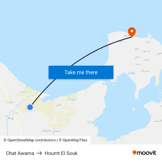 Chat Awama to Houmt El Souk map