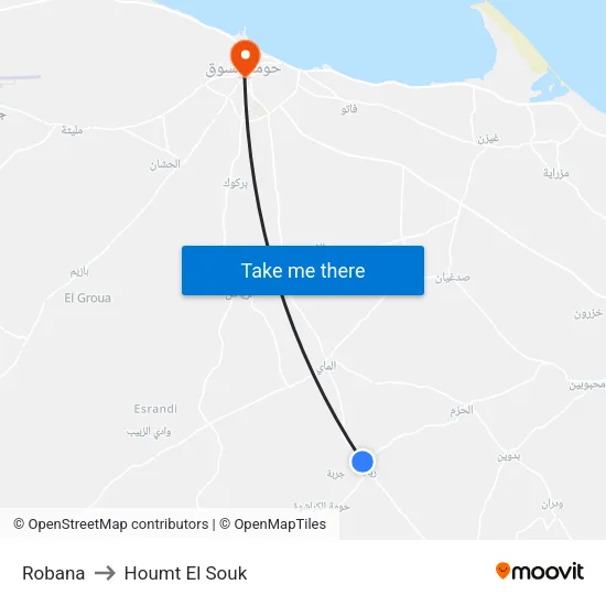 Robana to Houmt El Souk map