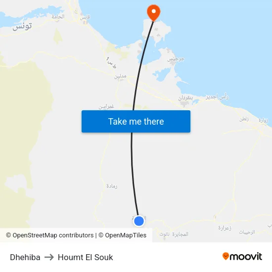 Dhehiba to Houmt El Souk map