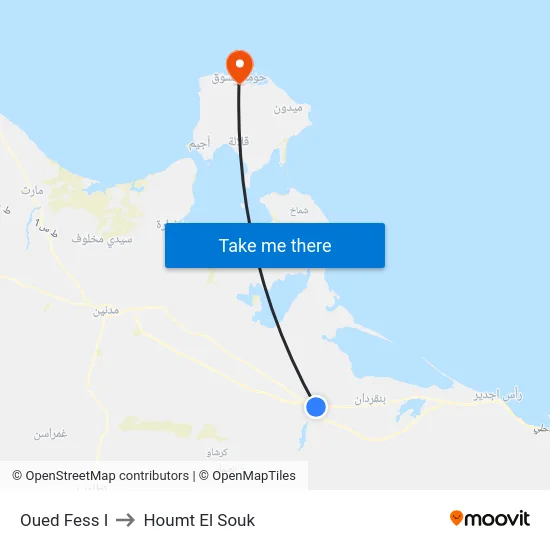 Oued Fess I to Houmt El Souk map