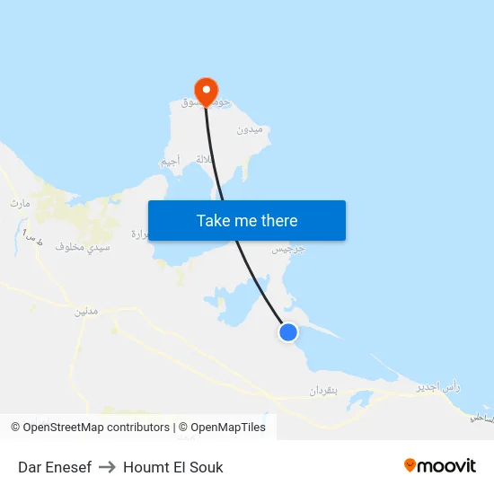 Dar Enesef to Houmt El Souk map