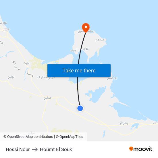 Hessi Nour to Houmt El Souk map