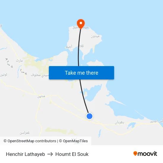 Henchir Lathayeb to Houmt El Souk map